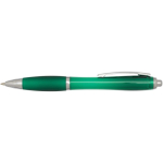 Penna a scatto in plastica riciclata con impugnatura, inchiostro nero color verde seconda vista frontale