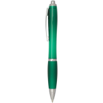Penna a scatto in plastica riciclata con impugnatura, inchiostro nero color verde vista laterale