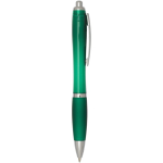 Penna a scatto in plastica riciclata con impugnatura, inchiostro nero color verde seconda vista con laterale