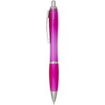 Penna a scatto in plastica riciclata con impugnatura, inchiostro nero color rosa vista laterale