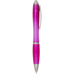 Penna a scatto in plastica riciclata con impugnatura, inchiostro nero color rosa seconda vista con laterale