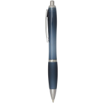 Penna a scatto in plastica riciclata con impugnatura, inchiostro nero color blu bondi vista laterale