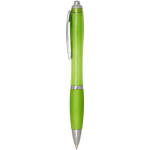 Penna a scatto in plastica riciclata con impugnatura, inchiostro nero color lime vista laterale
