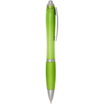 Penna a scatto in plastica riciclata con impugnatura, inchiostro nero color lime seconda vista con laterale