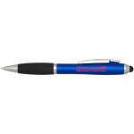 Penna a sfera a rotazione con pennino touch e impugnatura morbida, inchiostro blu color blu reale vista con stampa tampografica