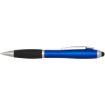 Penna a sfera a rotazione con pennino touch e impugnatura morbida, inchiostro nero color blu reale seconda vista frontale