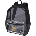 Zaino in rete riciclata trasparente con tasca frontale 18L color nero vista con stampa serigrafica
