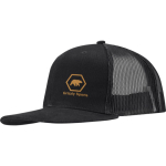 Cappellino a 6 pannelli in twill di cotone con visiera piatta 260 g/m2 color nero vista con stampa serigrafica