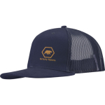 Cappellino a 6 pannelli in twill di cotone con visiera piatta 260 g/m2 color blu mare vista con stampa serigrafica