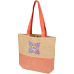 Borsa in paglia intrecciata con bottone magnetico e base ampia 10L color mogano