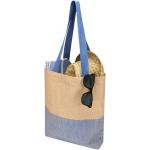 Borsa in paglia intrecciata con bottone magnetico e base ampia 10L color blu mare seconda vista