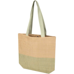 Borsa in paglia intrecciata con bottone magnetico e base ampia 10L color verde jeansato