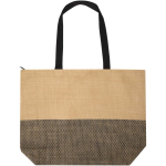 Borsa in carta paglia intrecciata con cerniera e base, capacità 21L color nero seconda vista frontale