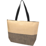 Borsa in carta paglia intrecciata con cerniera e base, capacità 21L color nero