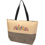 Borsa in carta paglia intrecciata con cerniera e base, capacità 21L color nero