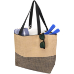 Borsa in carta paglia intrecciata con cerniera e base, capacità 21L color nero seconda vista