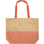 Borsa in carta paglia intrecciata con cerniera e base, capacità 21L color mogano seconda vista frontale