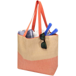 Borsa in carta paglia intrecciata con cerniera e base, capacità 21L color mogano seconda vista