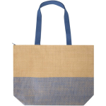 Borsa in carta paglia intrecciata con cerniera e base, capacità 21L color blu mare seconda vista frontale