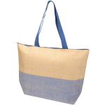 Borsa in carta paglia intrecciata con cerniera e base, capacità 21L color blu mare