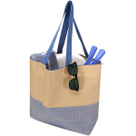 Borsa in carta paglia intrecciata con cerniera e base, capacità 21L color blu mare seconda vista