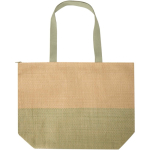 Borsa in carta paglia intrecciata con cerniera e base, capacità 21L color verde jeansato seconda vista frontale