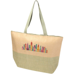 Borsa in carta paglia intrecciata con cerniera e base, capacità 21L color verde jeansato