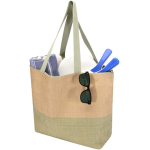 Borsa in carta paglia intrecciata con cerniera e base, capacità 21L color verde jeansato seconda vista