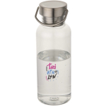 Borraccia con tappo a vite e manico in acciaio inox 600ml color trasparente vista con stampa tampografica