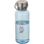 Borraccia con tappo a vite e manico in acciaio inox 600ml color azzurro vista con stampa tampografica