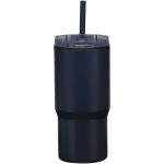 Bicchiere termico a doppia parete con coperchio antirovesciamento 540ml color blu mare seconda vista frontale