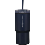 Bicchiere termico a doppia parete con coperchio antirovesciamento 540ml color blu mare vista con logo stampato 2