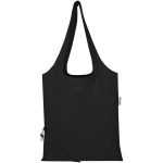 Borsa tote pieghevole con cordoncino in cotone riciclato 140 g/m2 color nero seconda vista frontale