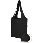 Borsa tote pieghevole con cordoncino in cotone riciclato 140 g/m2 color nero