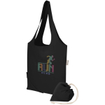 Borsa tote pieghevole con cordoncino in cotone riciclato 140 g/m2 color nero