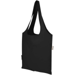 Borsa tote pieghevole con cordoncino in cotone riciclato 140 g/m2 color nero seconda vista