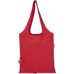 Borsa tote pieghevole con cordoncino in cotone riciclato 140 g/m2 color rosso seconda vista frontale