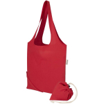 Borsa tote pieghevole con cordoncino in cotone riciclato 140 g/m2 color rosso