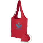 Borsa tote pieghevole con cordoncino in cotone riciclato 140 g/m2 color rosso
