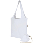 Borsa tote pieghevole con cordoncino in cotone riciclato 140 g/m2 color bianco