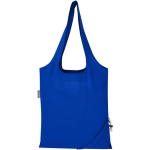 Borsa tote pieghevole con cordoncino in cotone riciclato 140 g/m2 color blu reale seconda vista posteriore