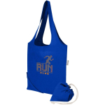 Borsa tote pieghevole con cordoncino in cotone riciclato 140 g/m2 color blu reale