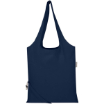 Borsa tote pieghevole con cordoncino in cotone riciclato 140 g/m2 color blu mare seconda vista frontale