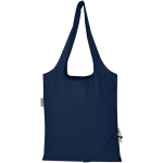 Borsa tote pieghevole con cordoncino in cotone riciclato 140 g/m2 color blu mare seconda vista posteriore