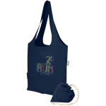 Borsa tote pieghevole con cordoncino in cotone riciclato 140 g/m2 color blu mare
