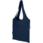 Borsa tote pieghevole con cordoncino in cotone riciclato 140 g/m2 color blu mare seconda vista