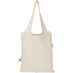 Borsa tote pieghevole con cordoncino in cotone riciclato 140 g/m2 color naturale seconda vista frontale