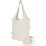 Borsa tote pieghevole con cordoncino in cotone riciclato 140 g/m2 color naturale