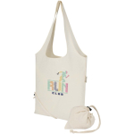 Borsa tote pieghevole con cordoncino in cotone riciclato 140 g/m2 color naturale