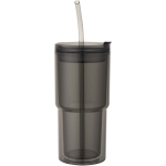 Bicchiere a doppia parete con coperchio girevole e cannuccia integrata 480ml color nero seconda vista frontale